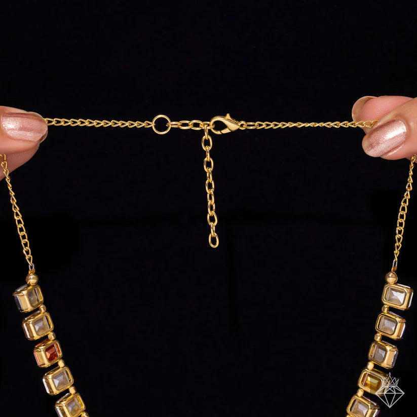 Gold Plated, Multicolour Crystal Necklace Set With Earrings✨