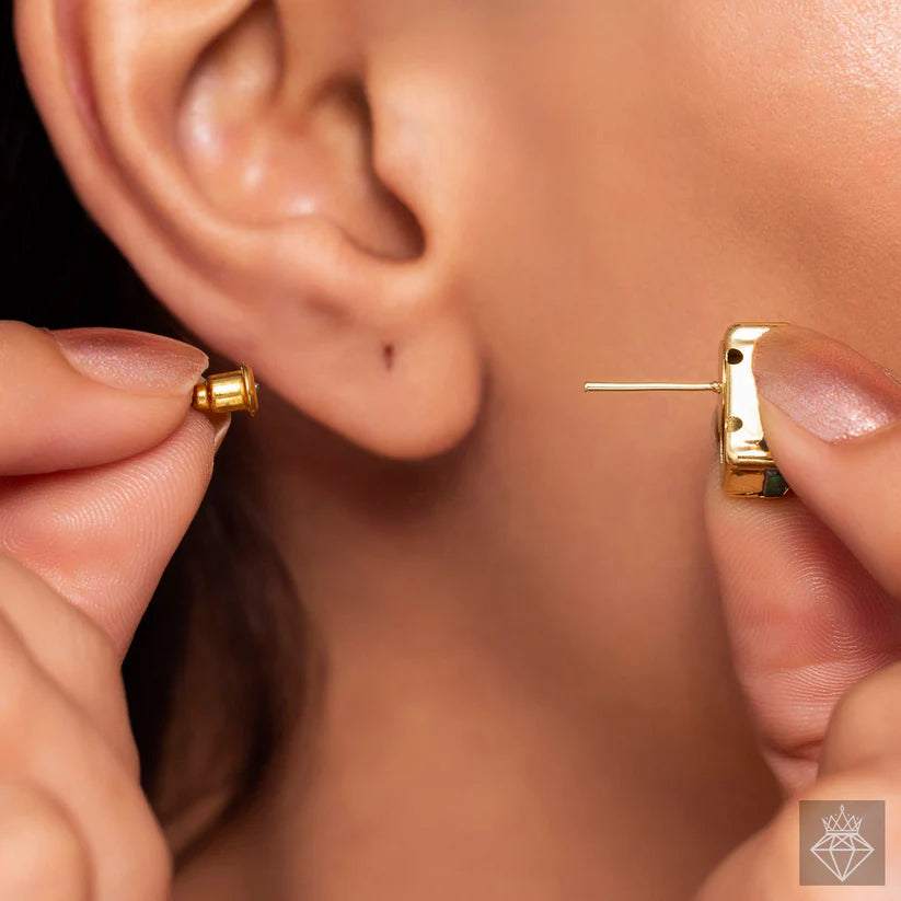 Gold Plated, Single-Line Emerald Necklace Set With Earrings