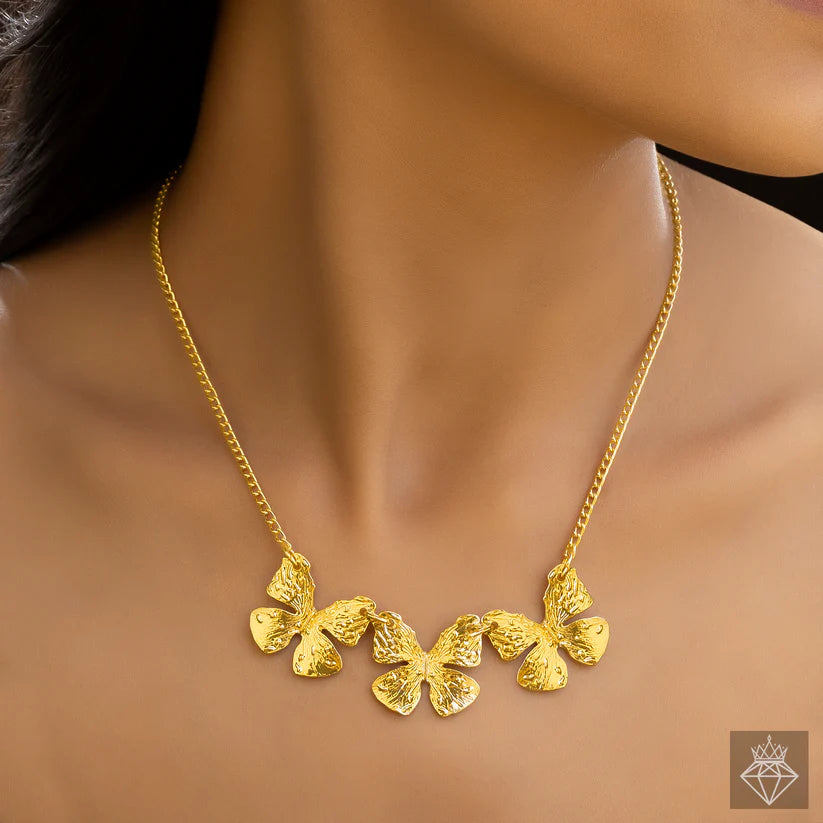 Gold Plated, Anti-Tarnish Butterfly Necklace With Earrings✨