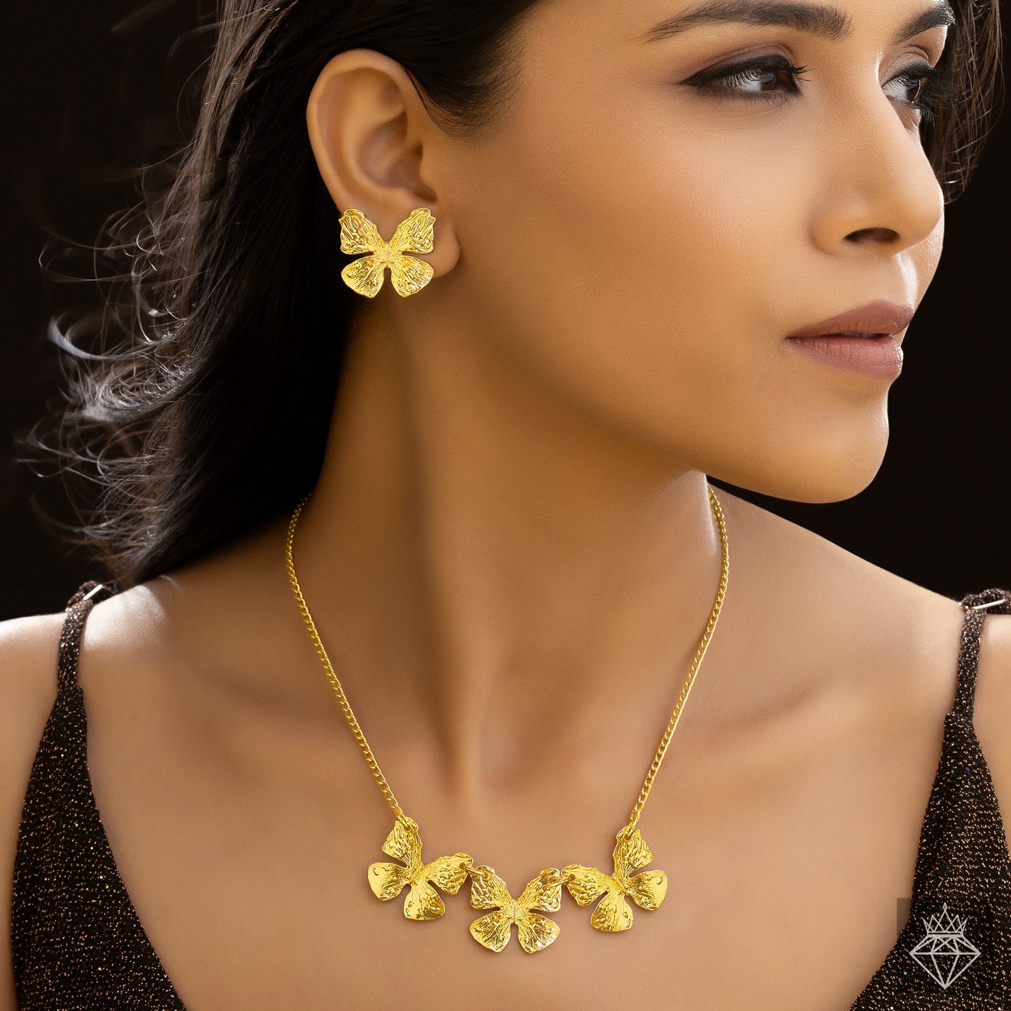 Gold Plated, Anti-Tarnish Butterfly Necklace With Earrings✨