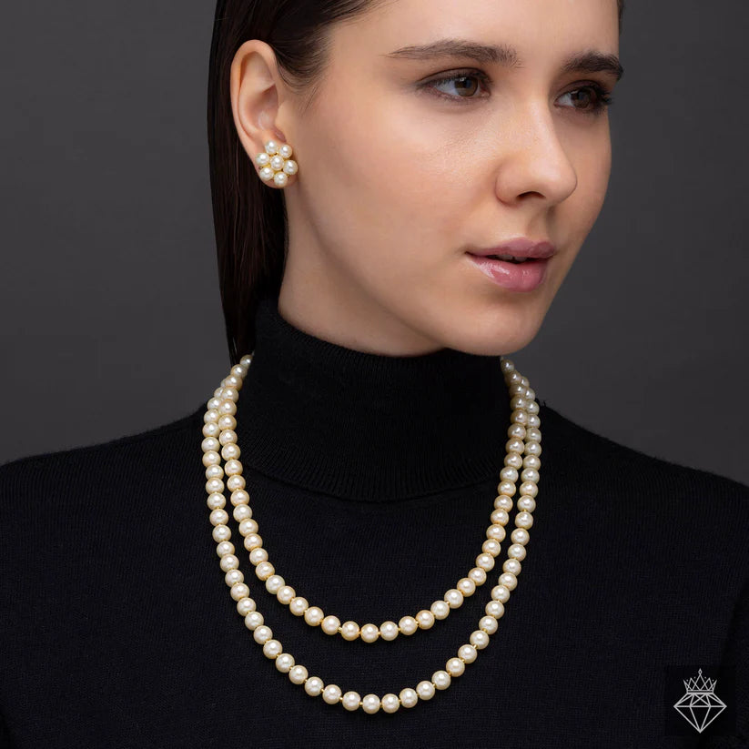 Gold Plated, Multilayer Pearl Necklace Set With Earrings✨