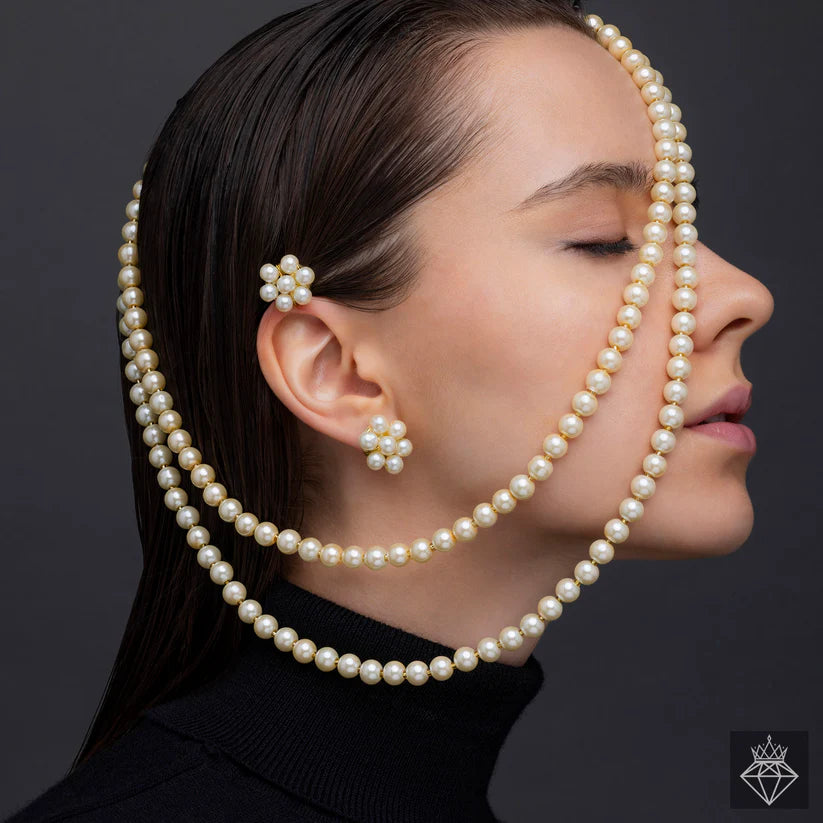 Gold Plated, Multilayer Pearl Necklace Set With Earrings✨