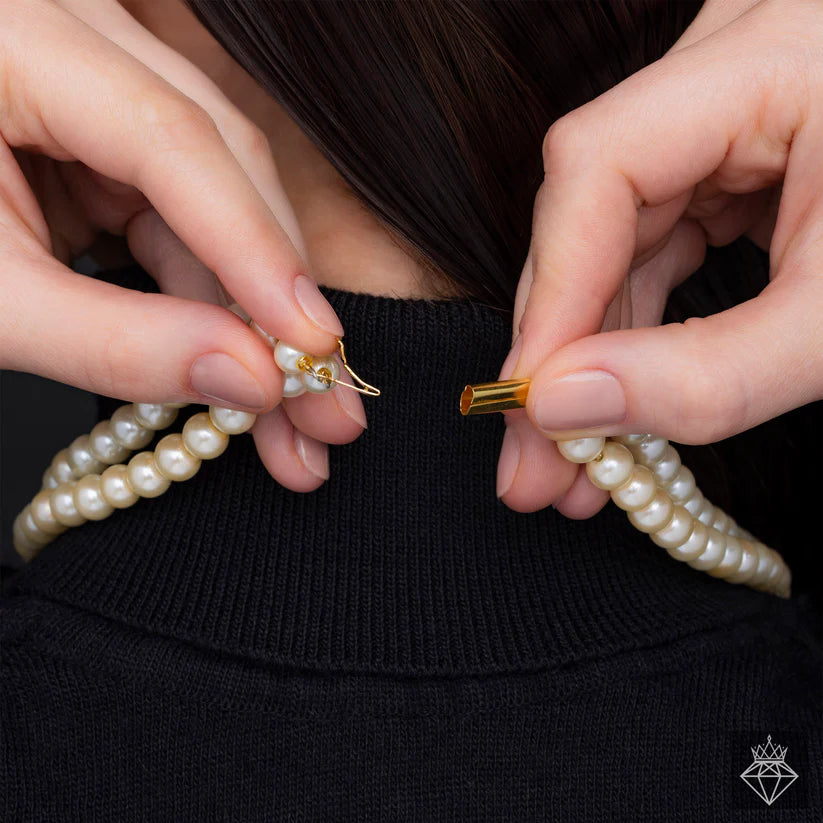 Gold Plated, Multilayer Pearl Necklace Set With Earrings✨