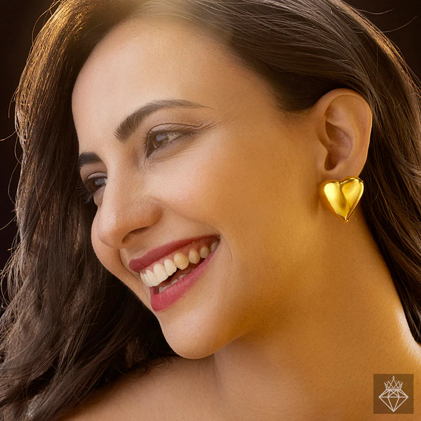 Gold Plated, Anti-Tarnish Golden Heart Necklace Set With Earrings, Bracelet & Ring (Adjustable Size)