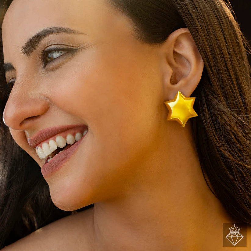 Gold Plated, Anti-Tarnish Golden Star Necklace Set With Earrings, Bracelet & Ring (Adjustable Size)