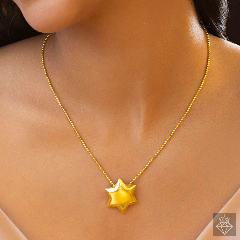 Gold Plated, Anti-Tarnish Golden Star Necklace Set With Earrings, Bracelet & Ring (Adjustable Size)