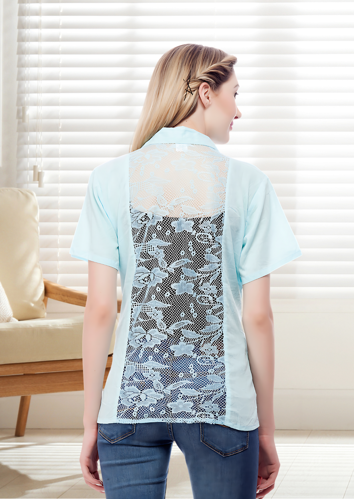 Sky Blue net design Shirt for Women