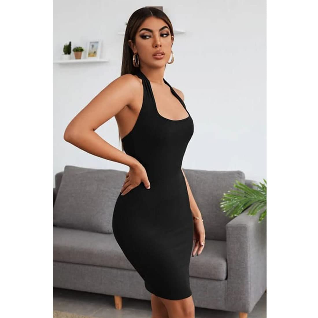 Solid Halter Neck Dress for Women