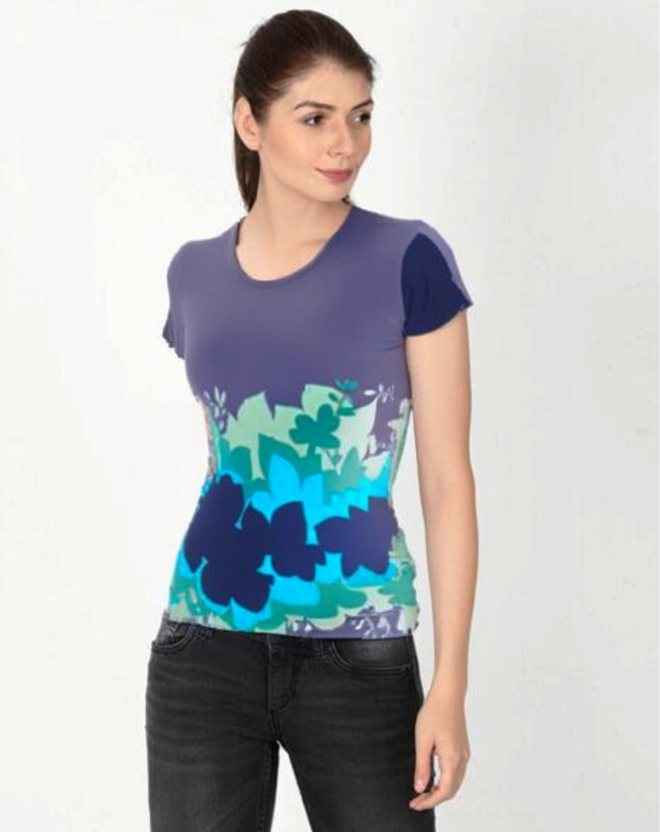 Blue printed T-shirt for Women | Cotton | Sizes XS to M