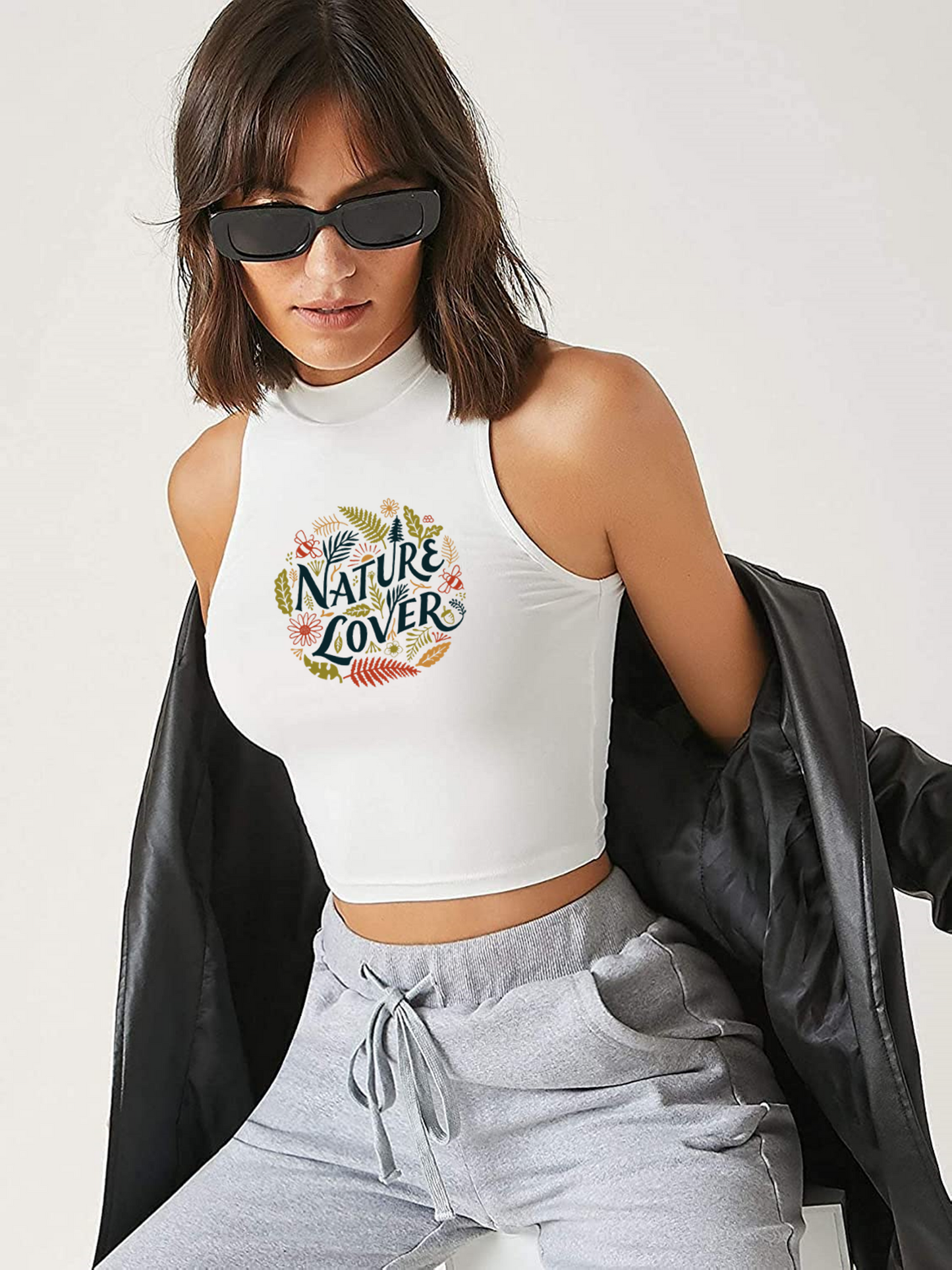 Printed White Rib crop top for women