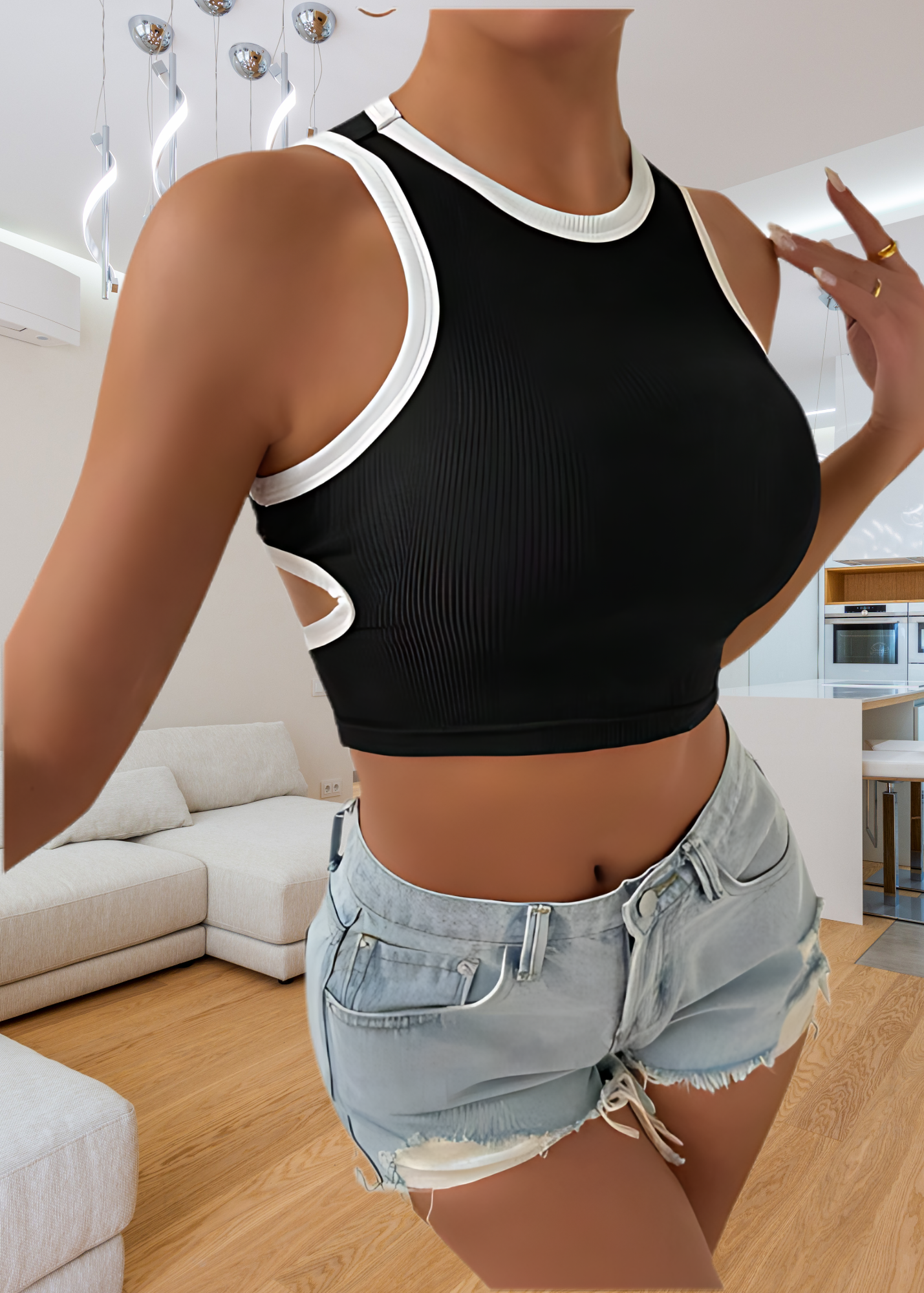 Black Rib crop top for women