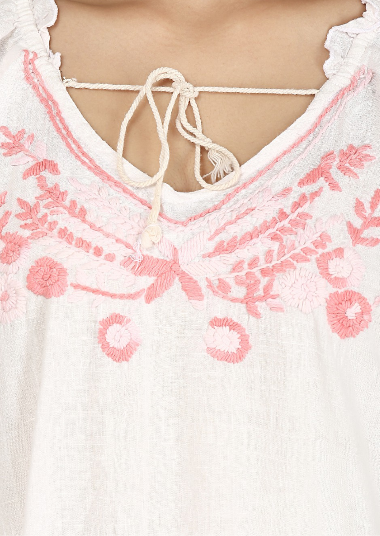 White Cotton Embroidered Top