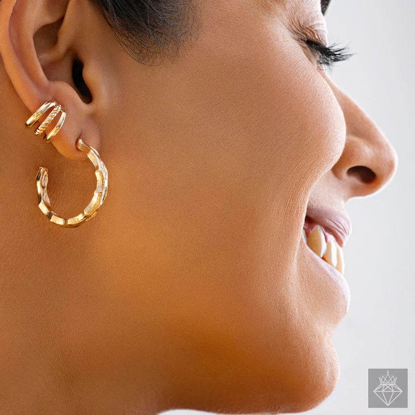 Gold Plated, Anti-Tarnish Golden Hoops With Ear Cuff✨