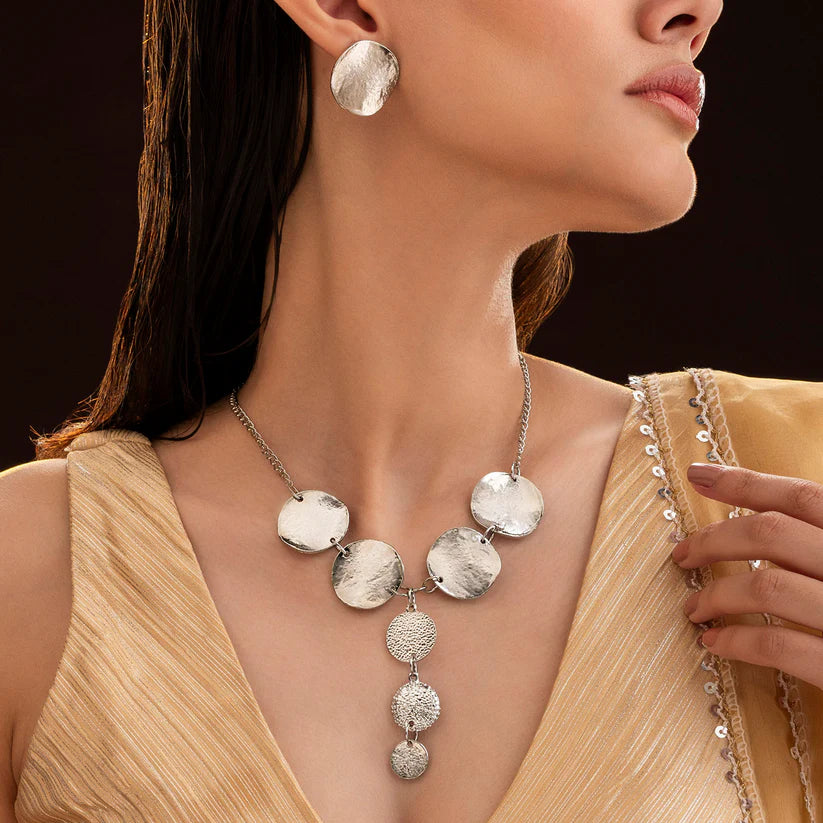 Anti-Tarnish Silver Coin Y Necklace Set With Earrings✨