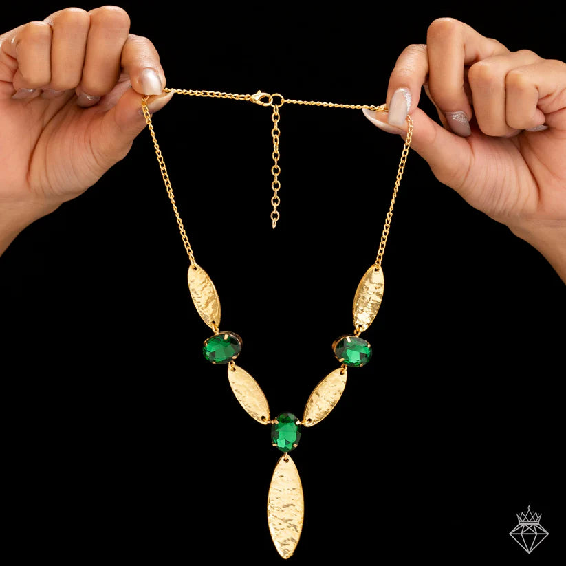 Gold Plated, Anti-Tarnish Marquise Emerald Necklace Set With Earrings✨