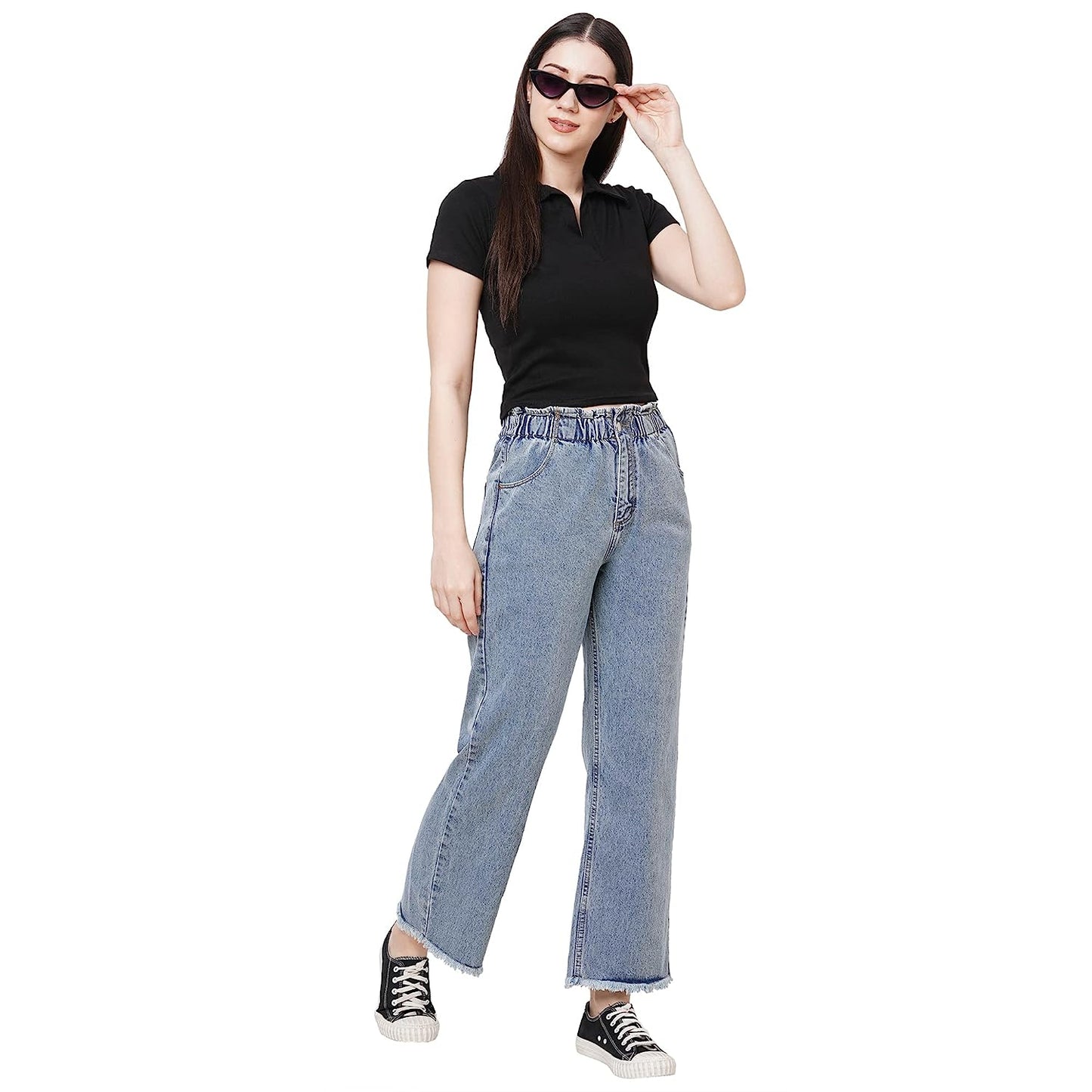 Black Rib Collar crop top for women