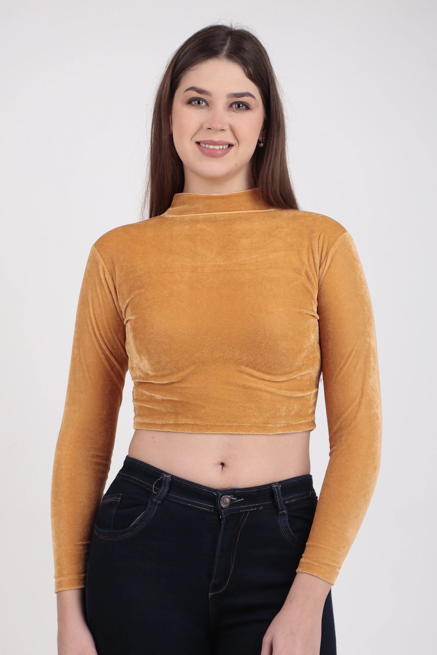 High Neck Velvet Crop Top for Women