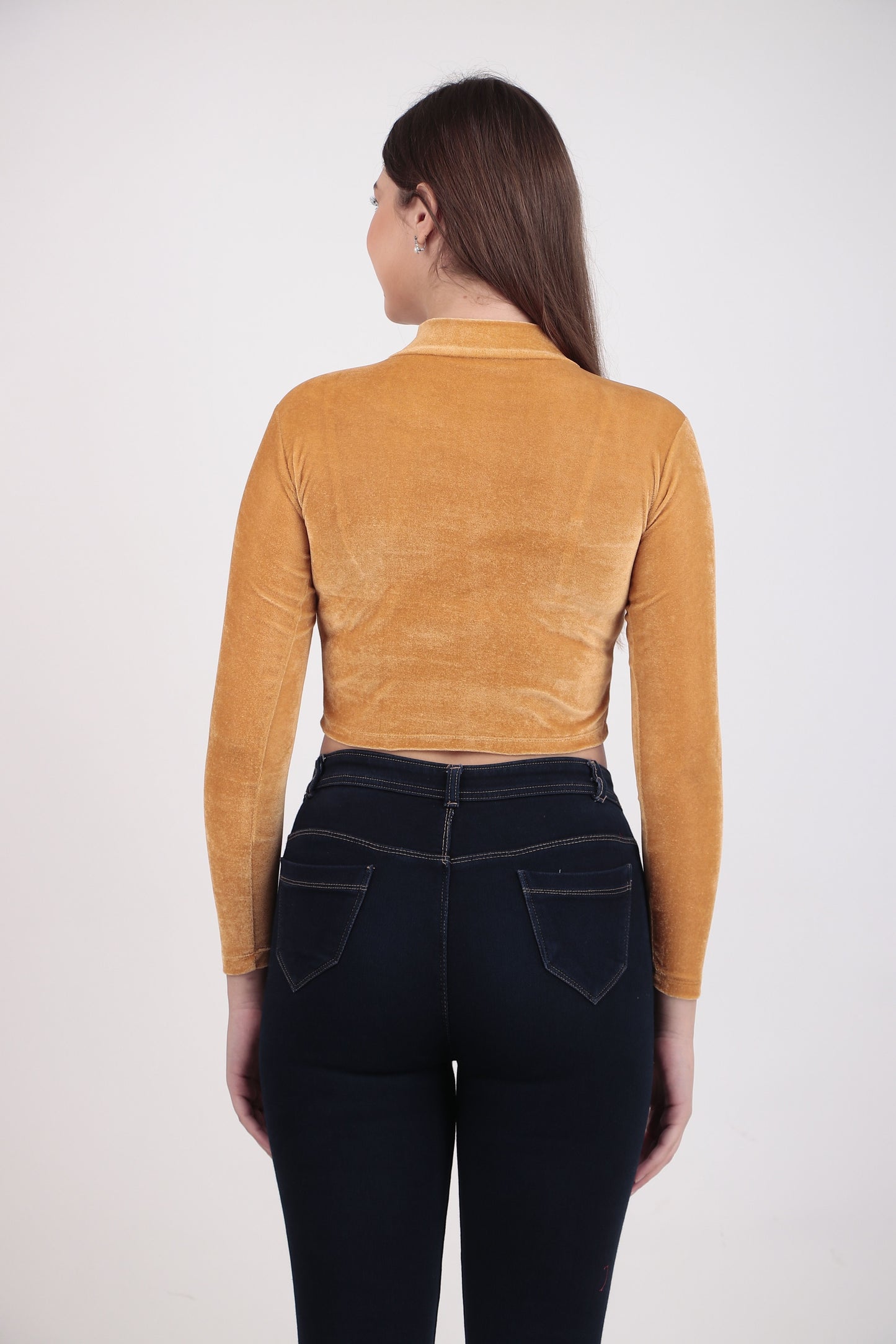 High Neck Velvet Crop Top for Women