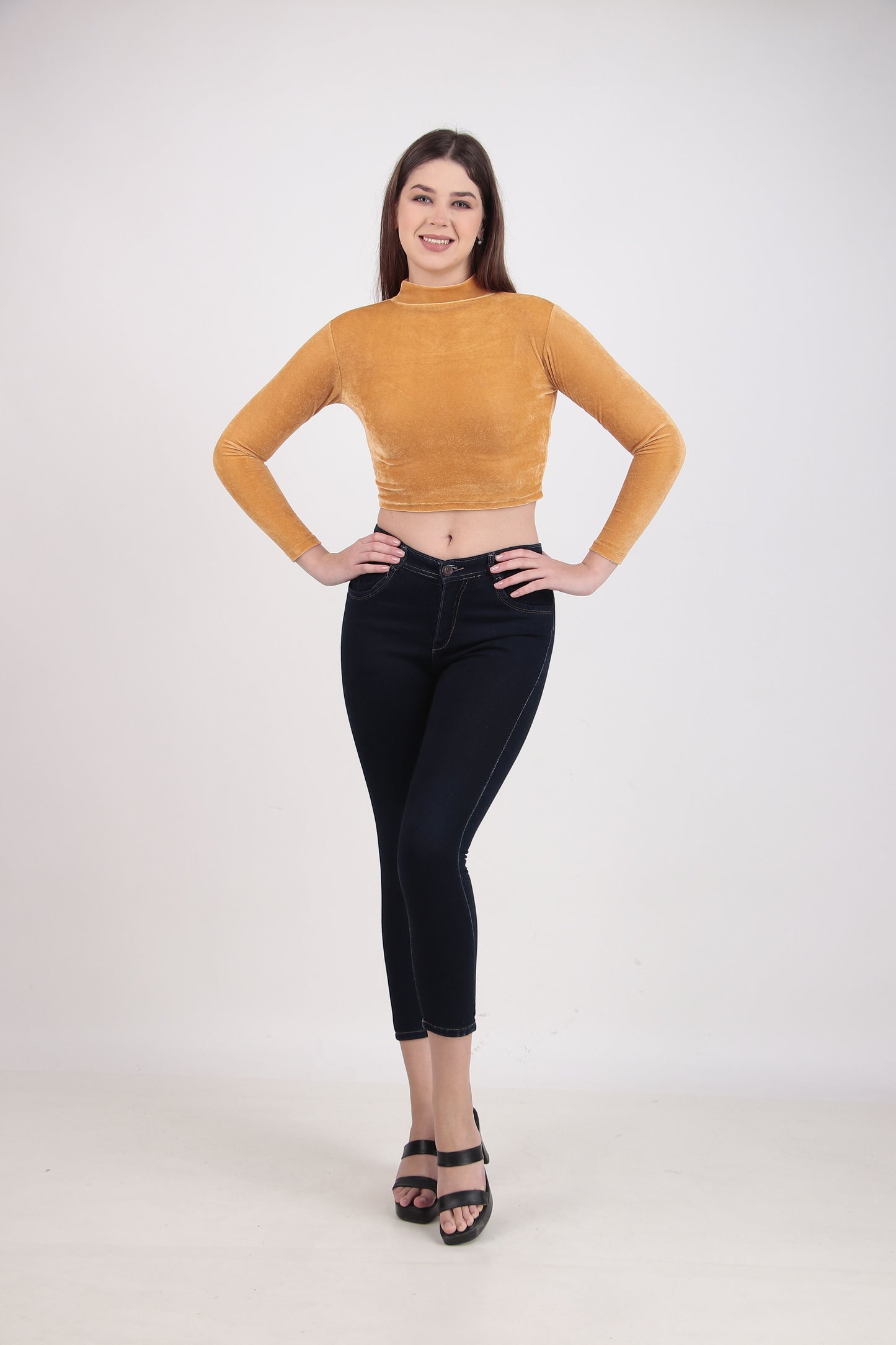 High Neck Velvet Crop Top for Women