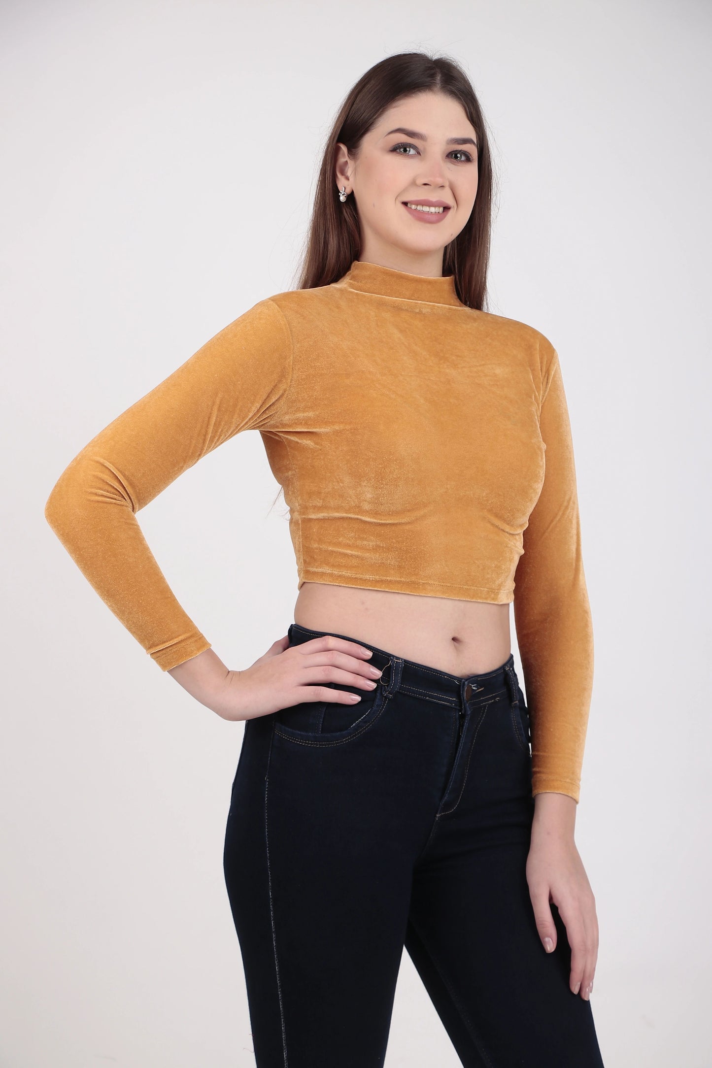 High Neck Velvet Crop Top for Women