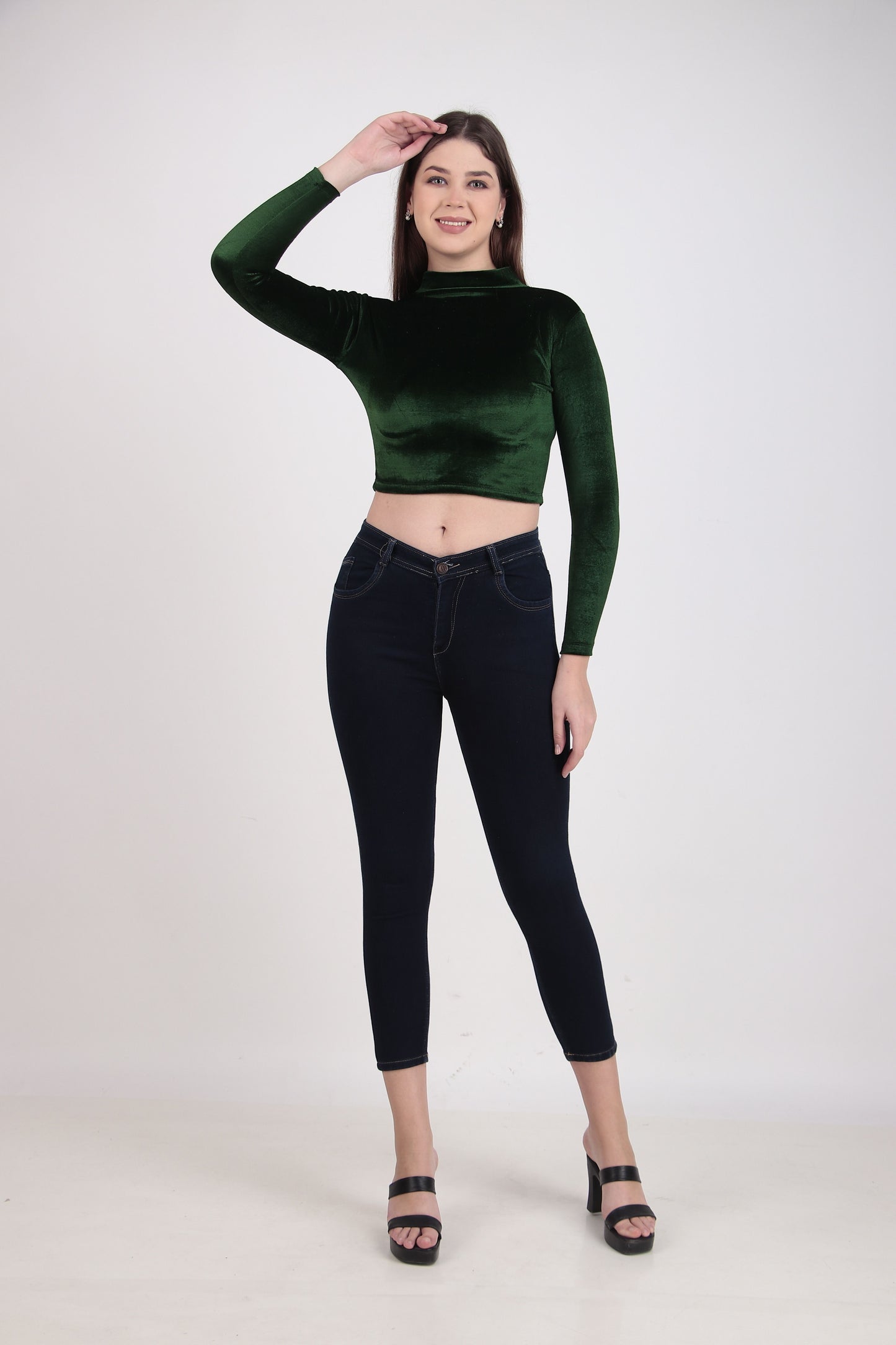 High Neck Velvet Crop Top for Women
