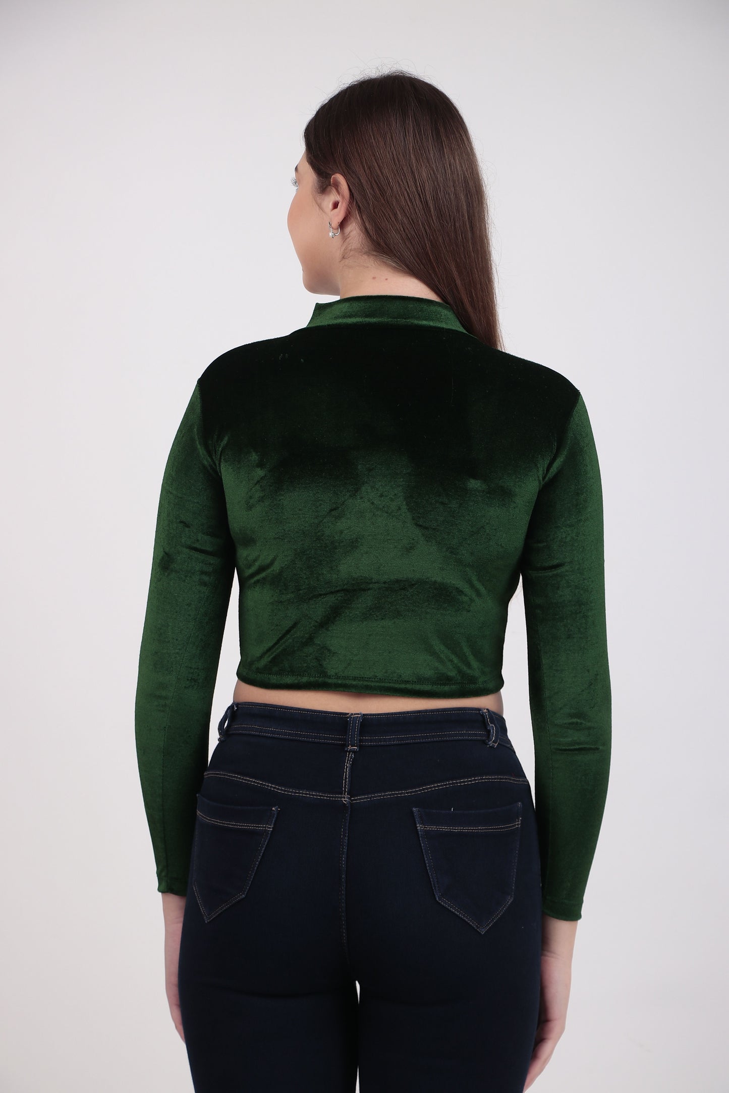 High Neck Velvet Crop Top for Women