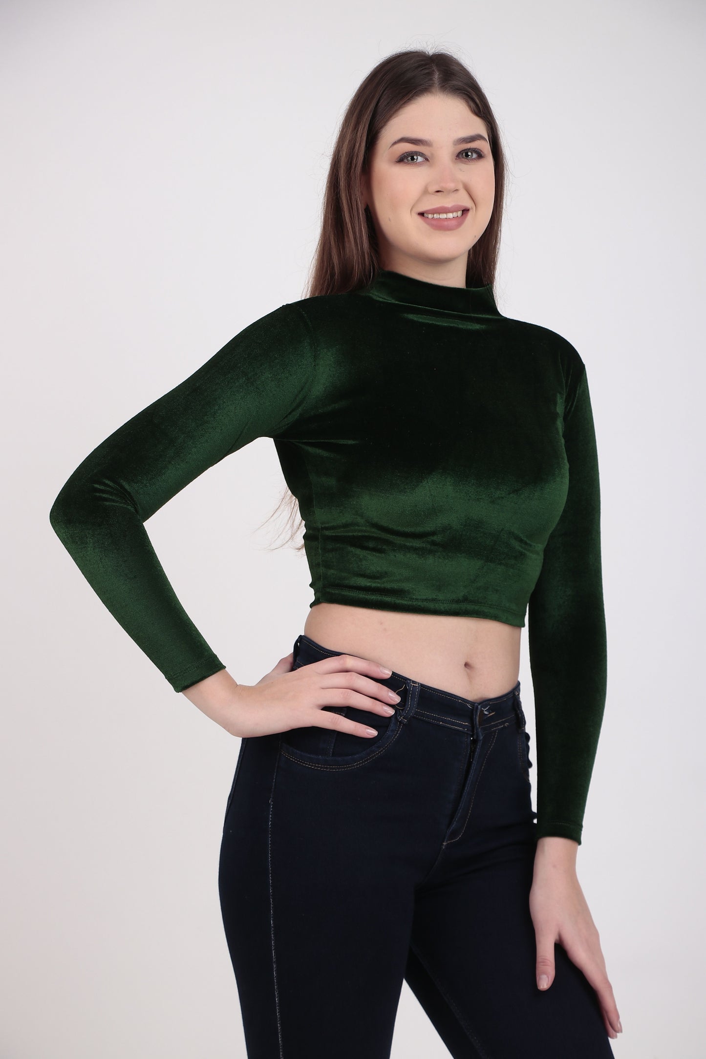 High Neck Velvet Crop Top for Women