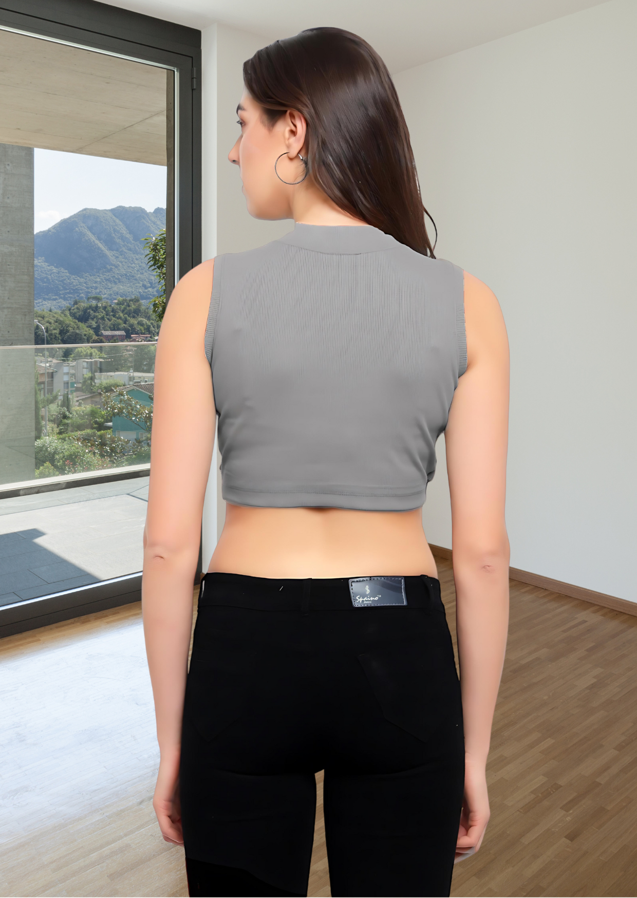 Solid Ribbed Belted Crop top for Women