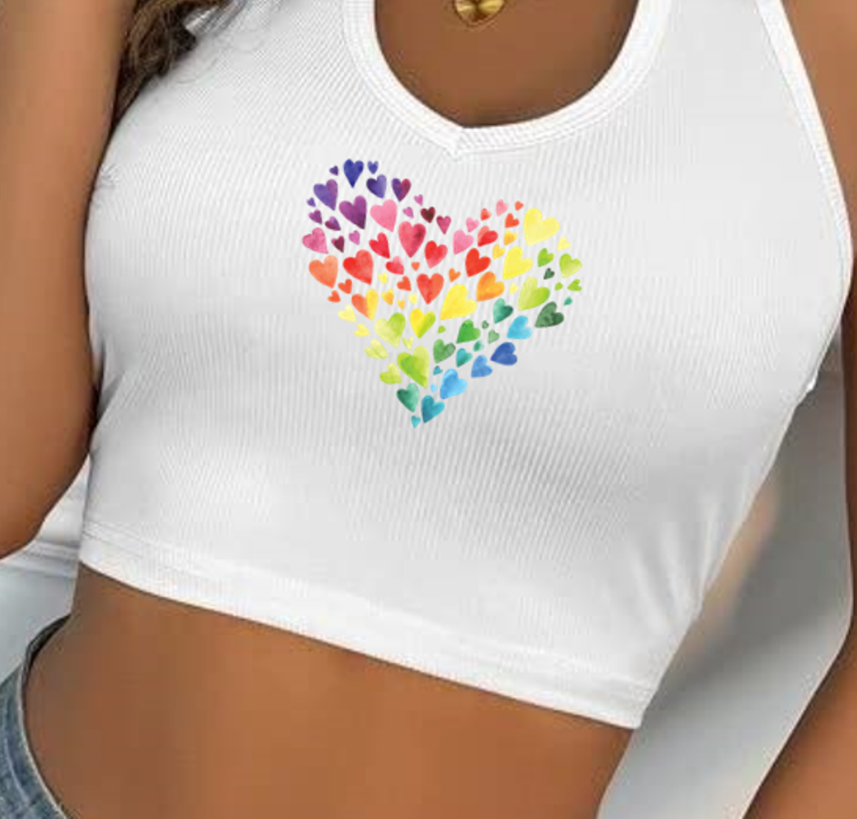 Printed White Rib Halter Neck crop top for women