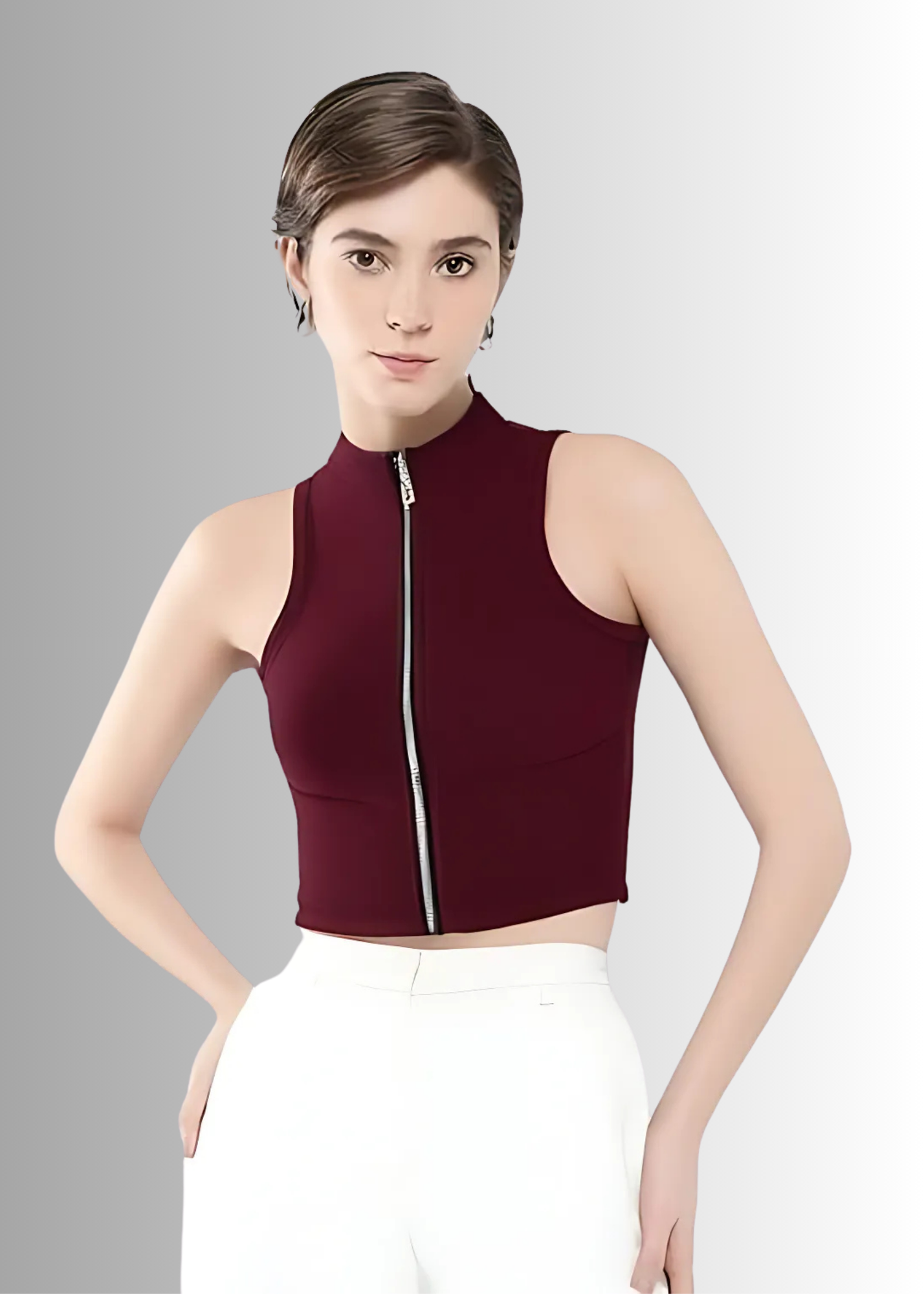 Maroon Ribbed Crop Top for Women | Stretchable | Sizes XS to M