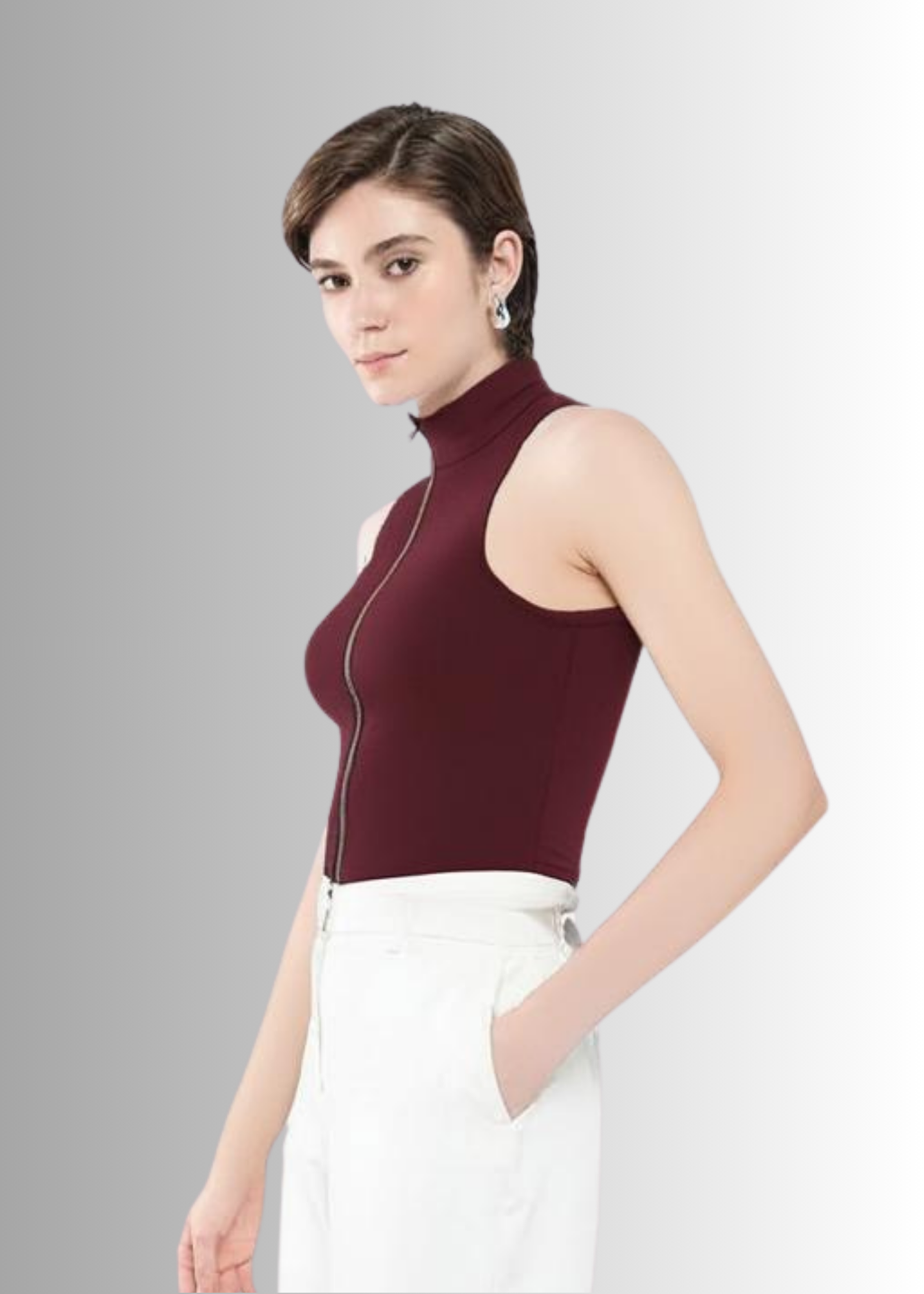 Maroon Ribbed Crop Top for Women | Stretchable | Sizes XS to M