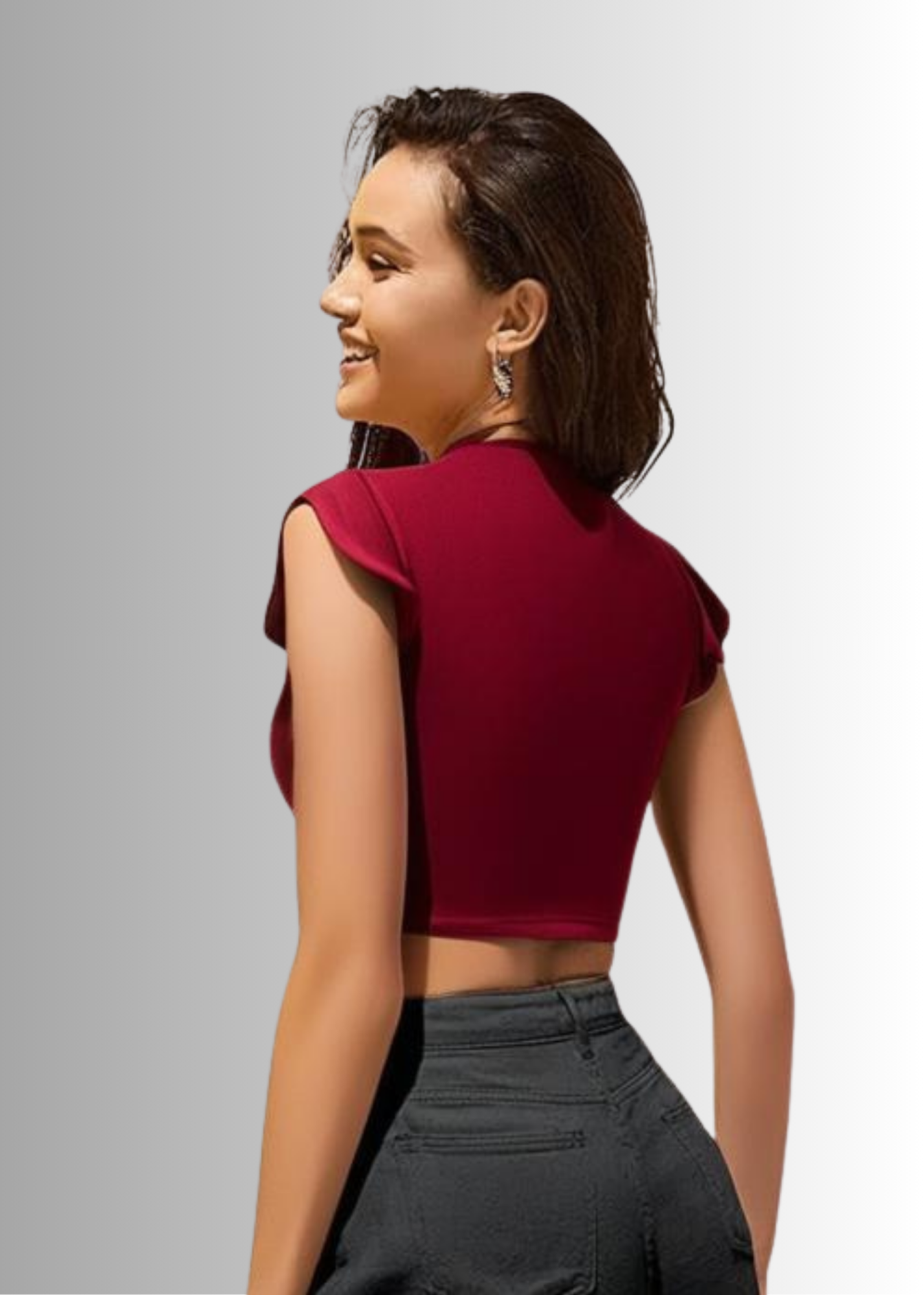 Maroon Ribbed Crop Top for Women | Stretchable | Sizes XS to M