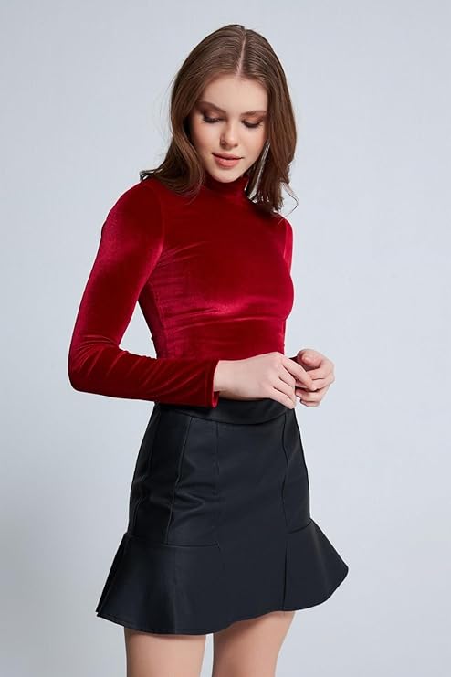 High Neck Velvet Crop Top for Women
