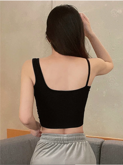Black One Shoulder Rib crop top for women