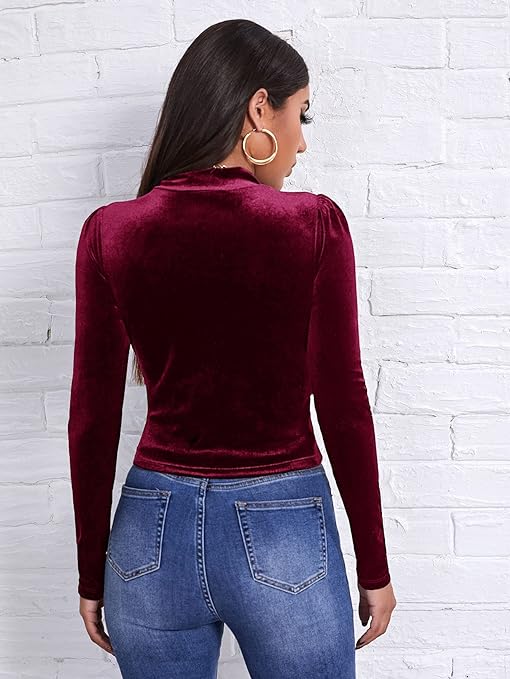 High Neck Velvet Top for Women