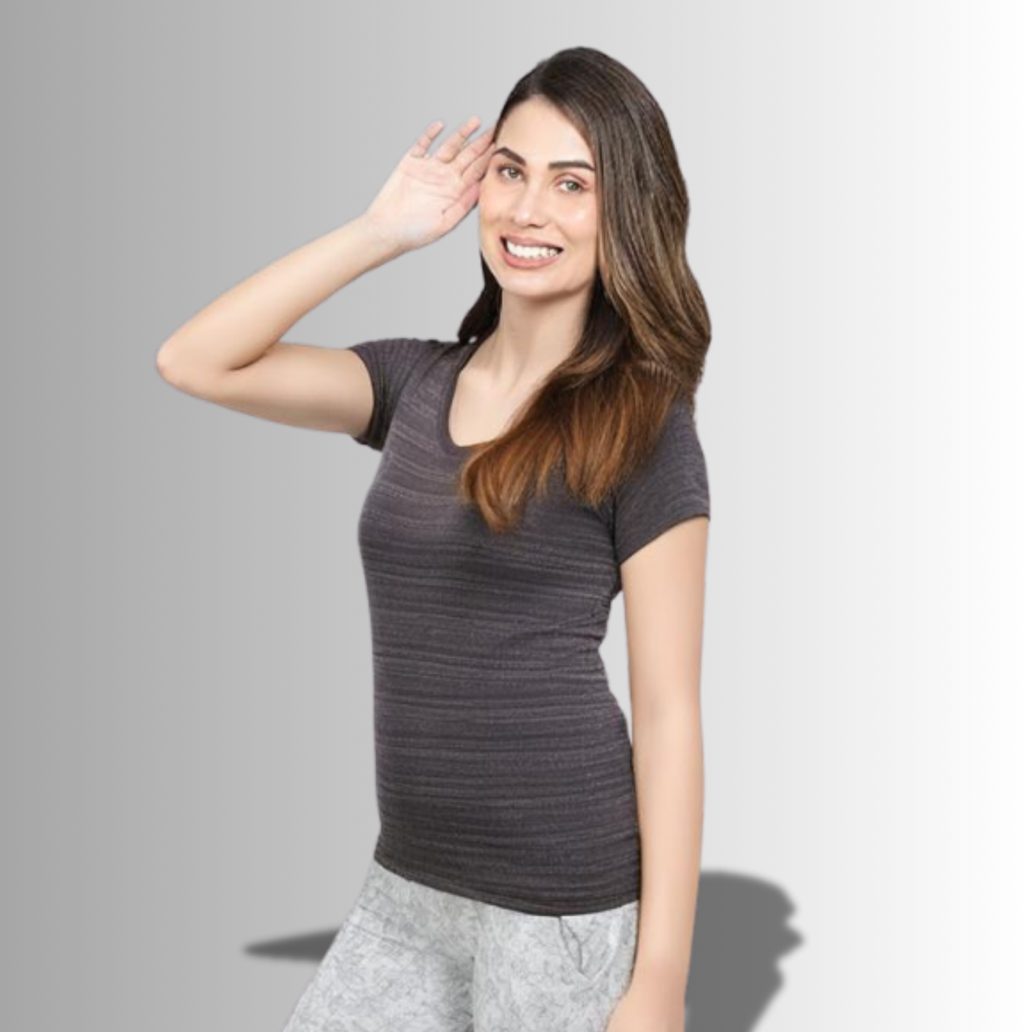 Solid Grey T-Shirt for Women | Cotton