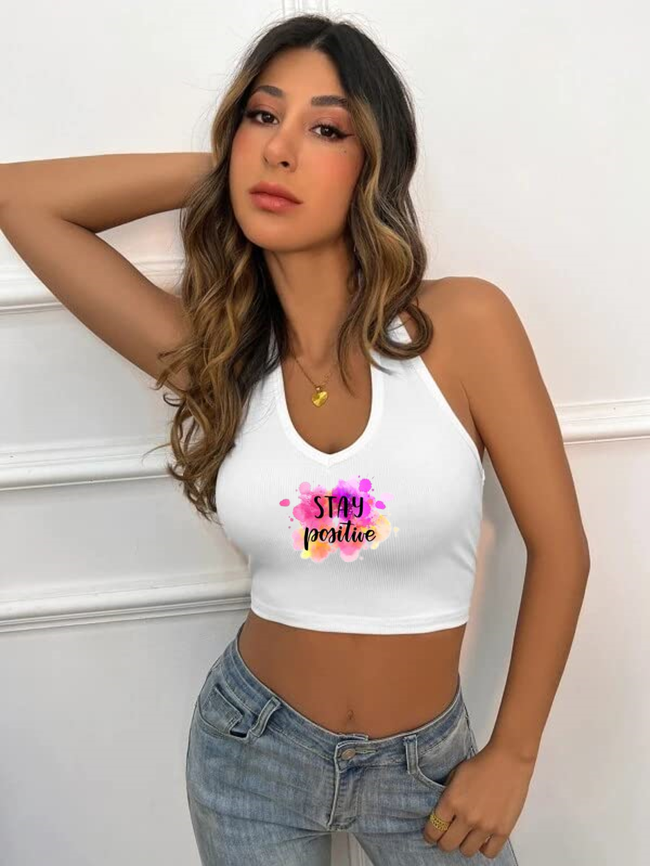 Printed White Rib crop top for women