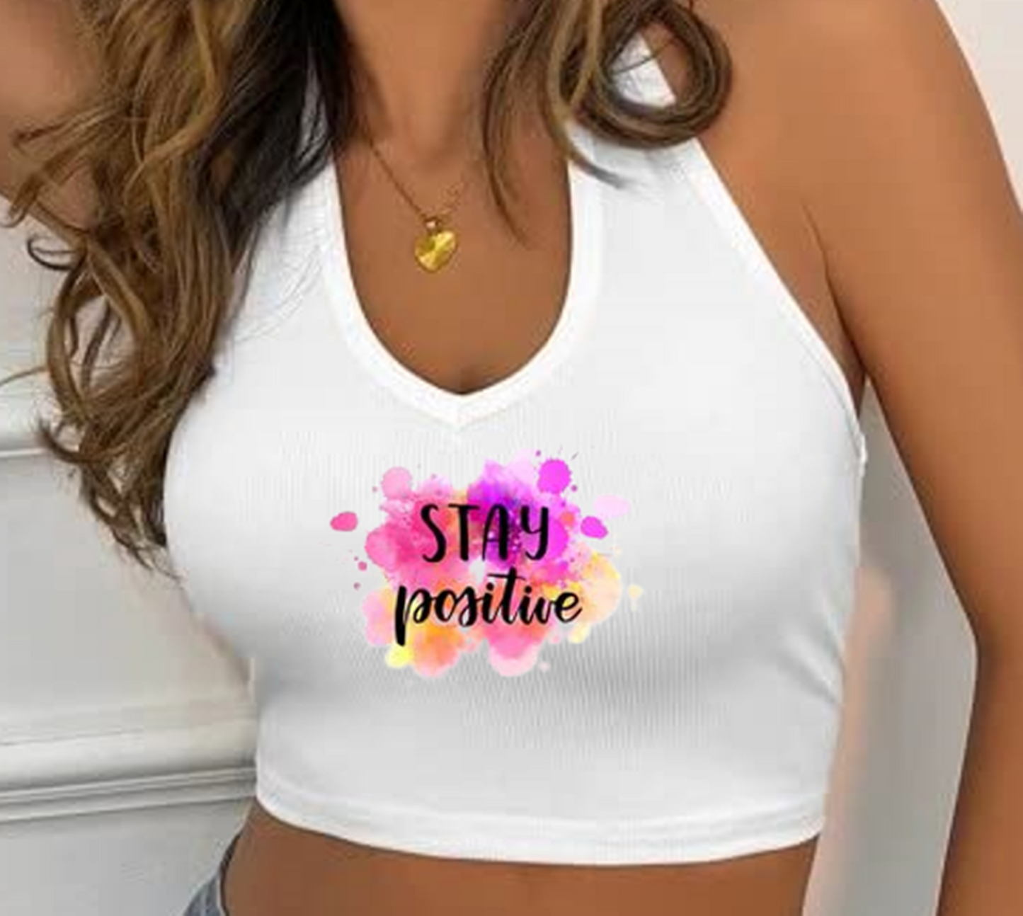 Printed White Rib crop top for women