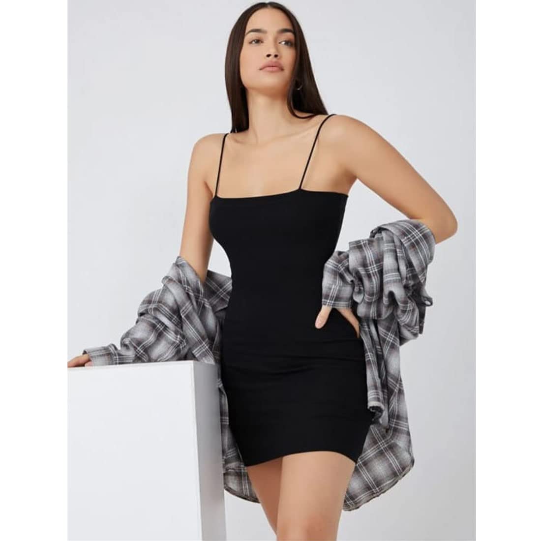 Solid Shoulder Strap Dress for Women