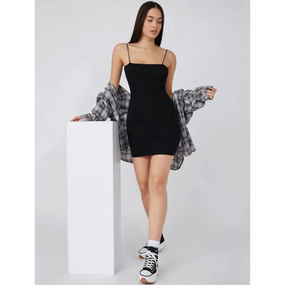 Solid Shoulder Strap Dress for Women