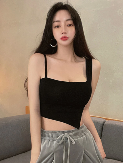 Black One Shoulder Rib crop top for women