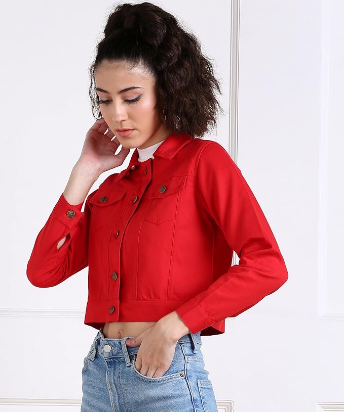 Red Denim Jacket for Women