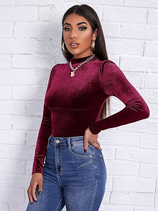 High Neck Velvet Top for Women