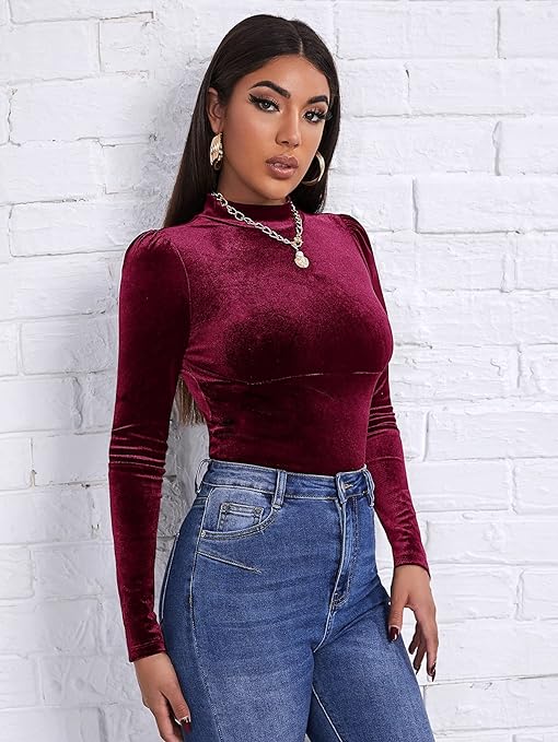 High Neck Velvet Top for Women
