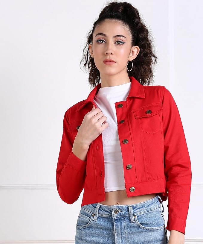 Red Denim Jacket for Women