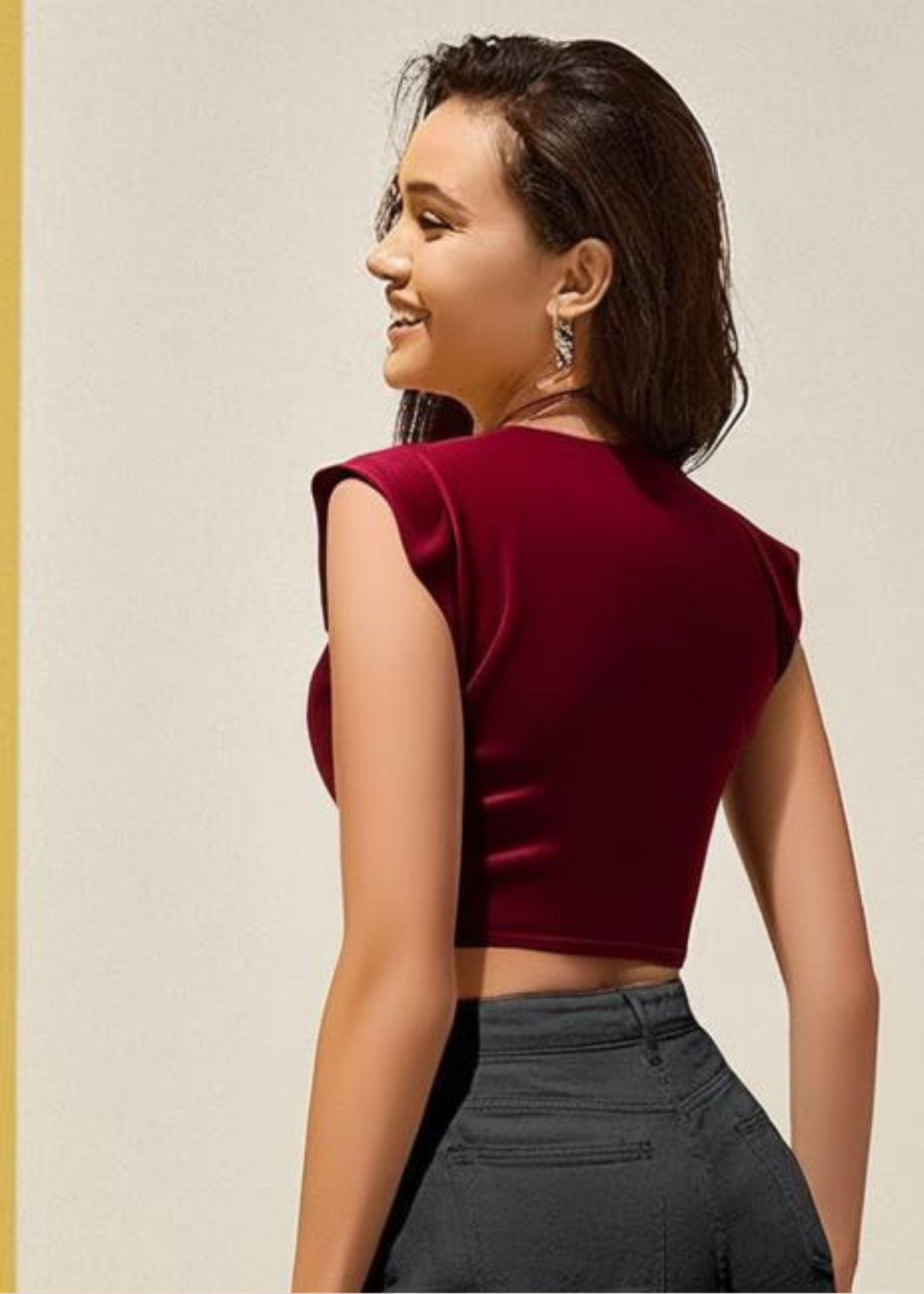 Maroon Ribbed Crop Top for Women | Stretchable | Sizes XS to M