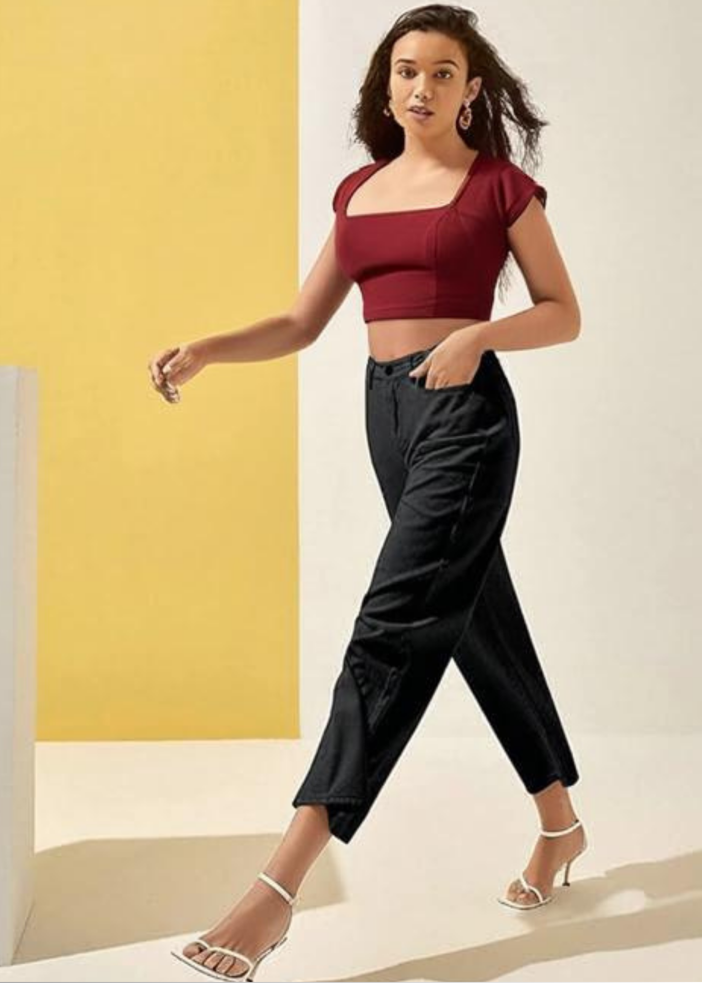 Maroon Ribbed Crop Top for Women | Stretchable | Sizes XS to M
