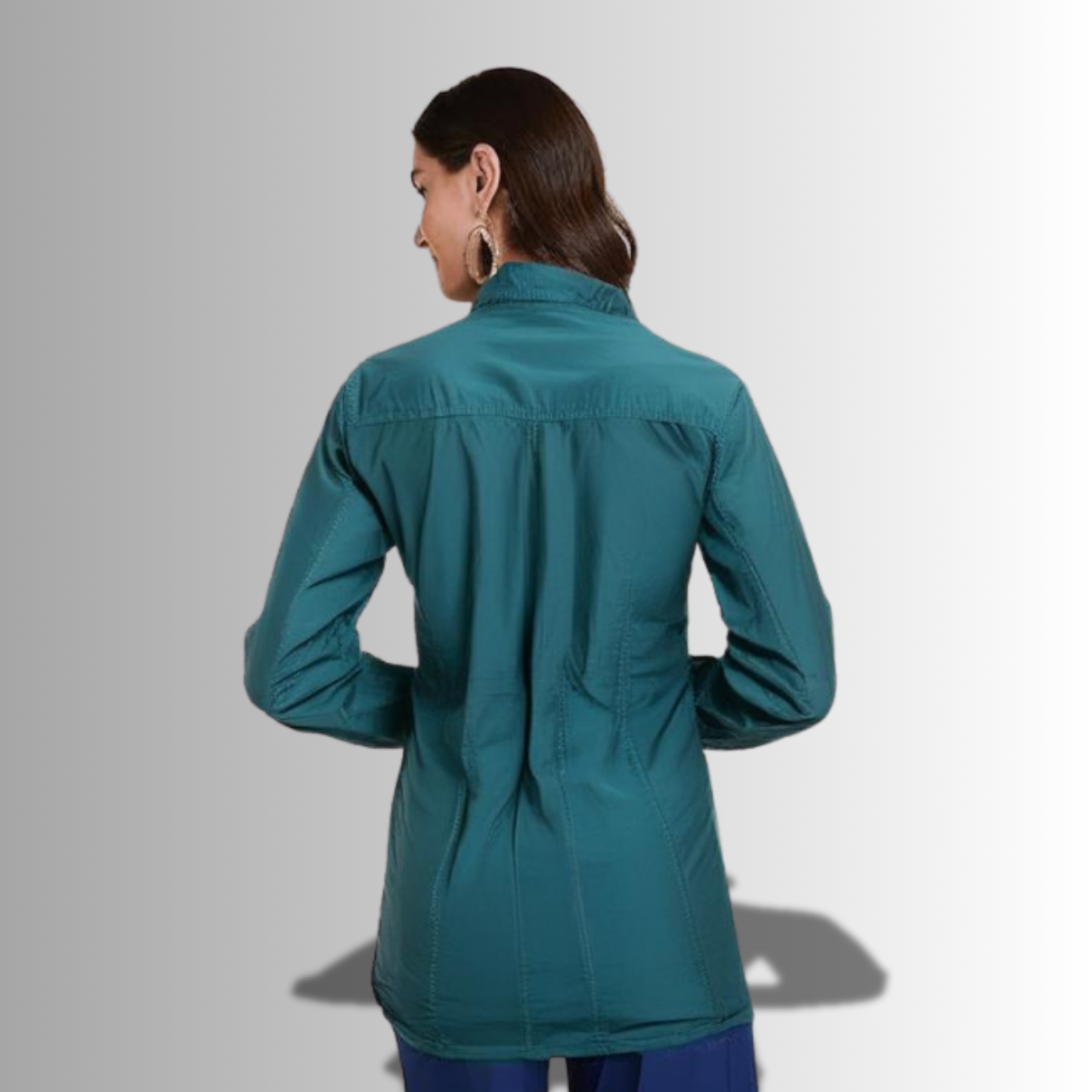Bottle Green Cotton Denim Shirt for Women | 100% Cotton