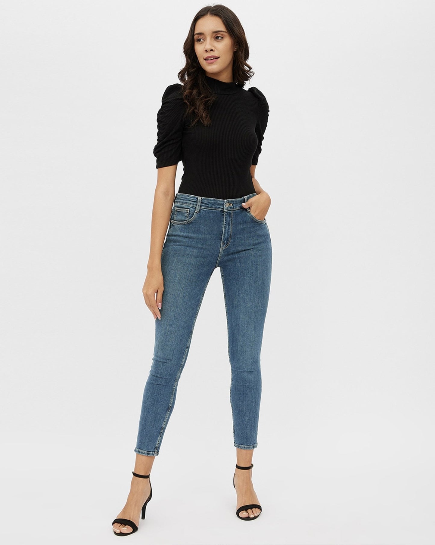 Black Rib Turtle Neck crop top for women