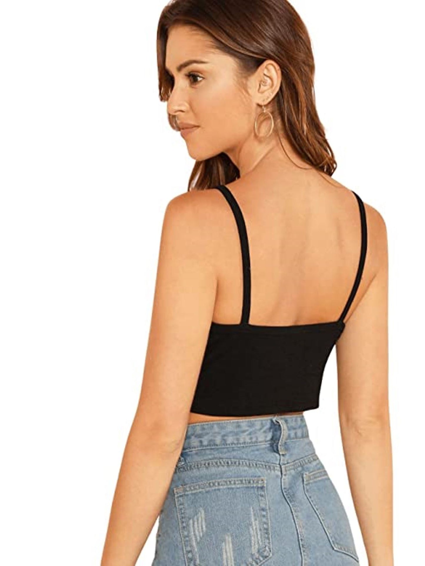 Black Rib Spaghettis Neck top for women